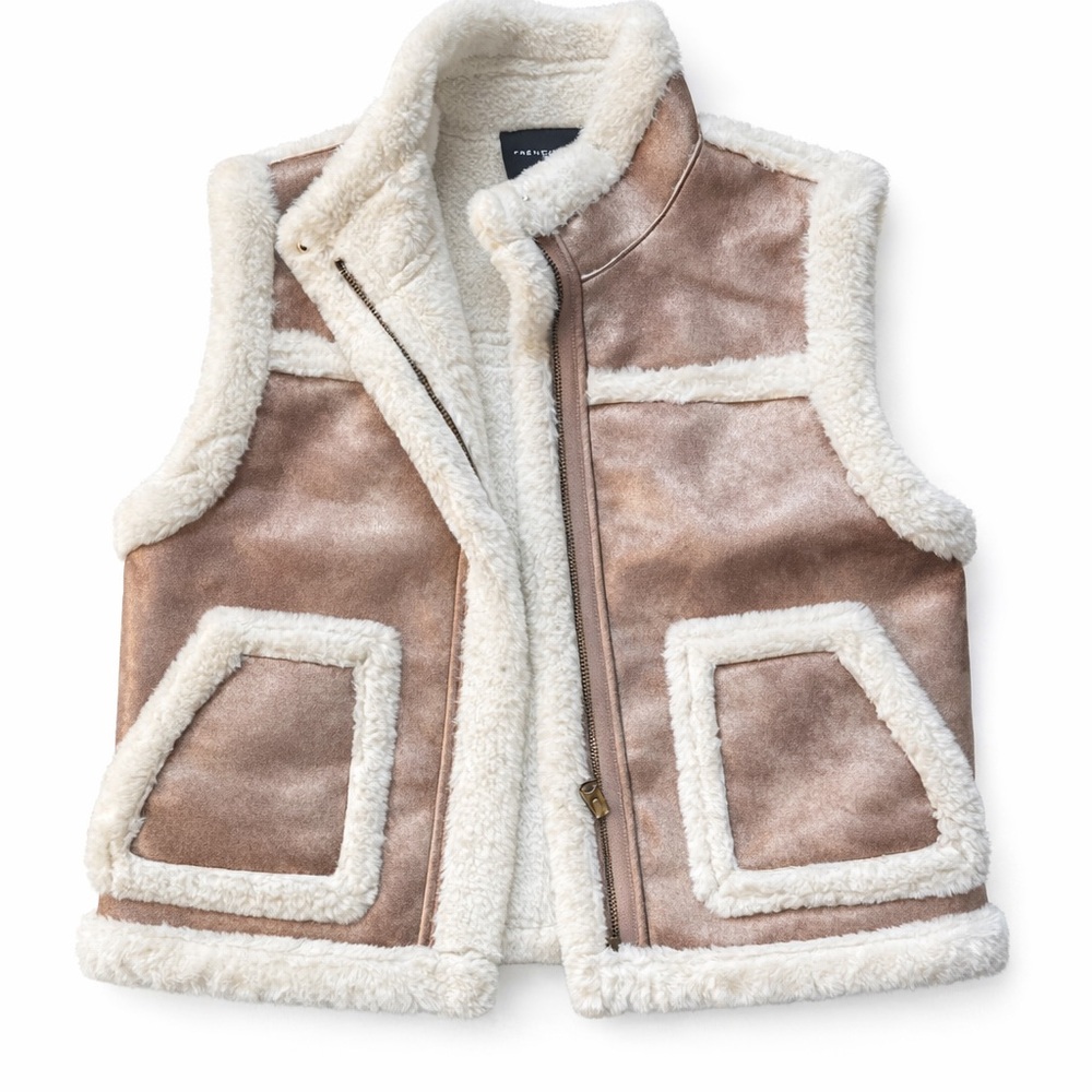 French Connection Cream Faux Shearling Vest